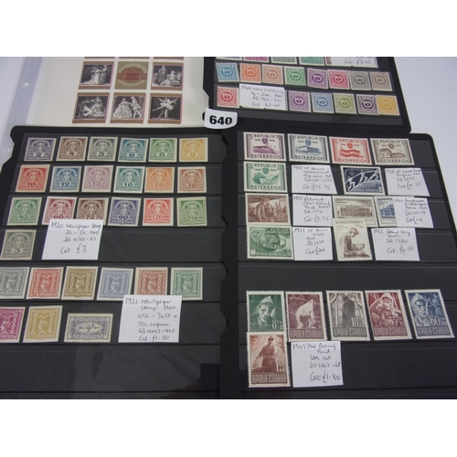 640 - STAMPS, AUSTRIA ON 4 STOCK CARDS WITH VARIOUS ISSUES FROM 1919  1969 INCL ALL THE 1955 ISSUES MM CA... 