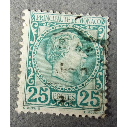 676 - STAMPS, MONACO 1855 25C BLUE-GREEN FU SG6 CAT £85 RES £15