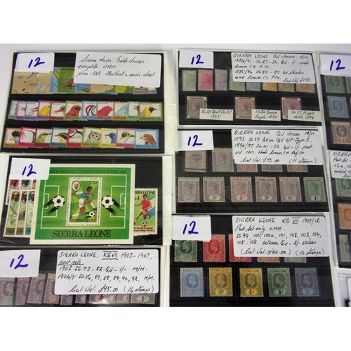 752 - SIERRA LEONE 12 STOCKSHEETS VARIOUS ISSUES FULL SETS AND PART SETS MOSTLY MM OR UMM WITH SOME VFU SE... 