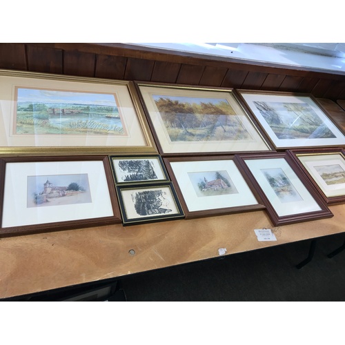 31 - PAINTING : WATERCOLOUR OF ECKINGTON BRIDGE 3/93 LOCAL ARTIST, CHRISTOPHER HUGHES SIGNED PICTURES OF ... 