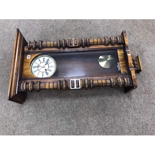 386 - EARLY 19TH CENTURY ROSEWOOD WALL CLOCK WITH PENDULUM AND GOOD QUALITY ENAMELLED DIAL