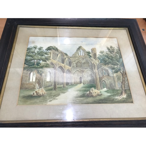 772 - FRAMED WATER COLOUR UNSIGNED OF A RUINED ABBEY VIEW