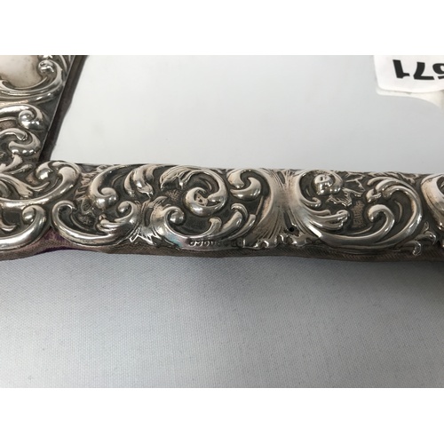 571 - EASEL TYPE MIRROR WITH DECORATIVE SILVER FRAME