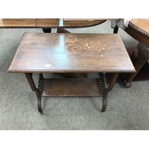 165 - MAHOGANY 2 TIER OCCASIONAL TABLE ON CASTERS