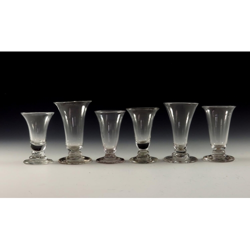 1805 - 6 VARIOUS DWARF ALE GLASSES, THE TALLEST IS APPROX. 11 cm AND HAS CHIP TO THE RIM