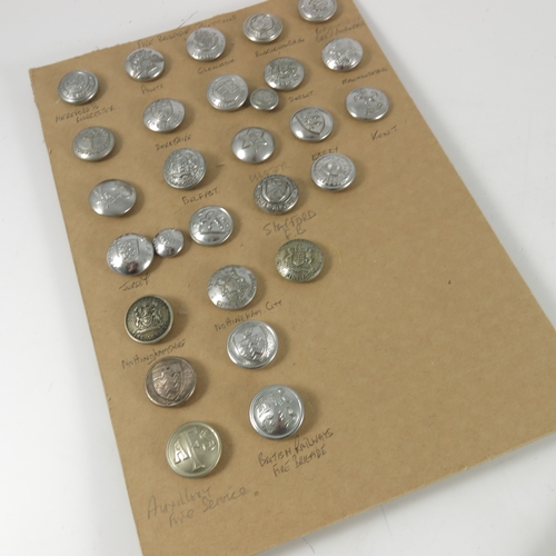 1621 - COLLECTION OF CARD MOUNTED FIRE BRIGADE BUTTONS AND BADGES TO INC. BRITISH RAIL AND OVERSEAS