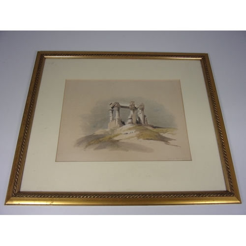 1516 - FRAMED COLOURED PRINT OF WADI KERTASSI KIOSK, EGYPT ANS NUBIA, DAVID ROBERTS 1850 APPROX. 34 X 25 cm