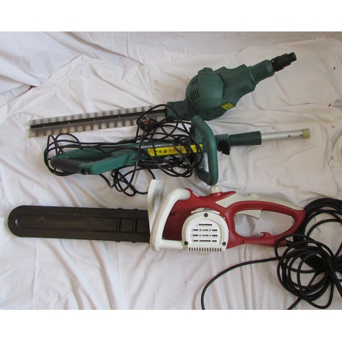 45 - ELECTRIC GARDEN TOOLS, HEDGE CUTTER AND A CHAINSAW