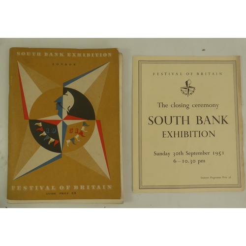 190 - FESTIVAL OF BRITAIN SOUTH BANK EXHIBITION 1951 PROGRAMME TOGETHER WITH CLOSING CEREMONY SOUVENIR PRO... 