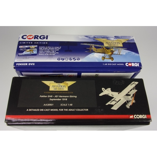 103 - CORGI AVIATION AA38905 FOKKER DVII 1:48 AND AA 38901 FOKKER DV11 1:48 BOTH BOXED LTD EDITION