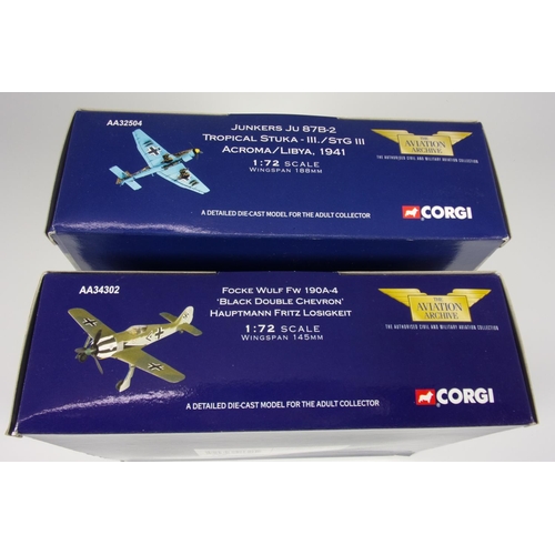 104 - CORGI AVIATION AA32504 EUROPE AND AFRICA JUNKERS JU-87 AND AA 34303 FW-190 A-4 BOTH BOXED LTD EDITIO... 