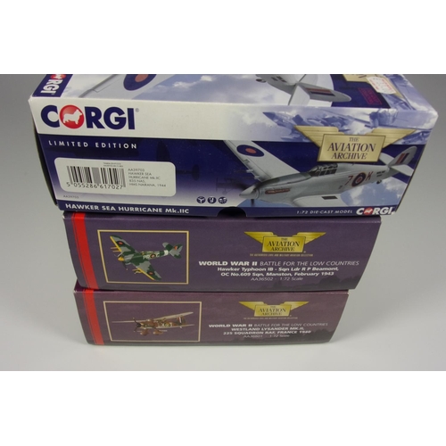 117 - CORGI AVIATION AA39703 HAWKER SEA HURRICANE MK IIIC 835 NAS 1944, AA36801 WESTLAND LYSANDER MKII 225... 