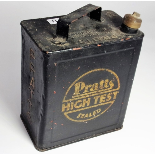 17 - PRATTS PETROLEUM SPIRIT HIGHLY INFLAMMABLE 3 SHILLING PRATTS HIGH TEST SEALED BLACK PETROL CAN PART ... 