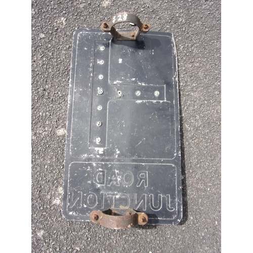 32 - OLD PRESSED METAL ROAD SIGN WITH POLE MOUNTING BRACKETS 'ROAD JUNCTION'