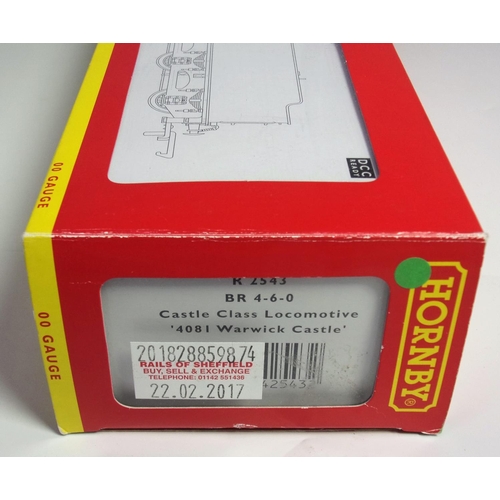 386 - HORNBY BOXED MODEL R2543 BR 4-6-0 CASTLE CLASS LOCOMOTIVE 4081 WARWICK CASTLE DCC READY BOXED