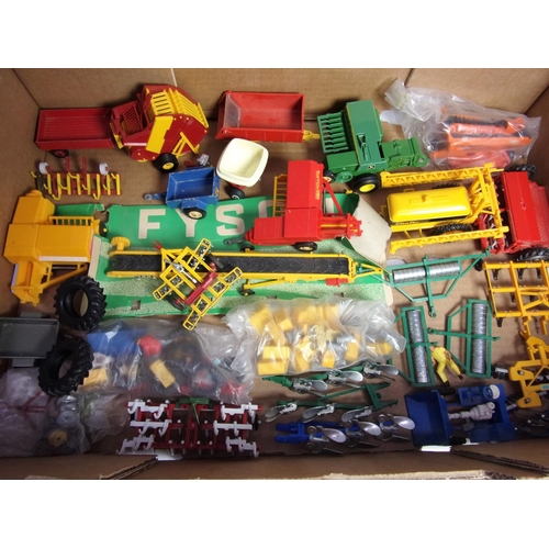 433 - BOX OF AGRICULTURAL IMPLEMENTS UNBOXED INCLUDING A FYSON ELEVATOR DISK ARROWS ROLLERS DUMPERS CHAFER... 