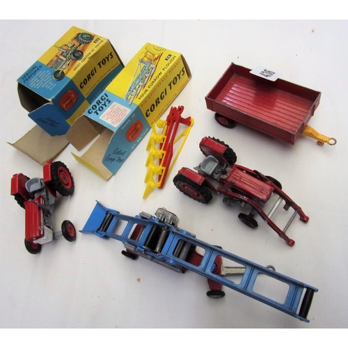 436 - CORGI TOYS MASSEY FERGUSON 165 TRACTOR NUMBER 66 IN BOX, T/W  56 FOUR FARROW PLOUGH BOXED PLUS ELEVA... 