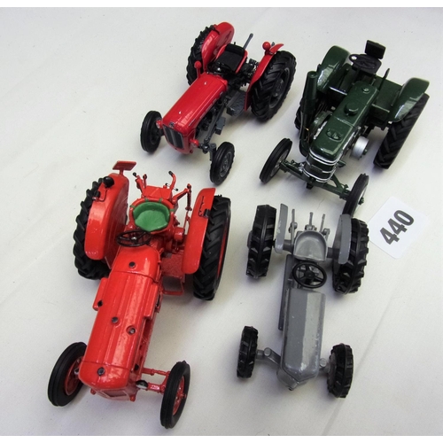 440 - 4 SMALL MODEL SCALE  TRACTORS FIELD MARSHALL MASSEY FERGUSON 35X NUFFIELD AND FURTHER GREY T20