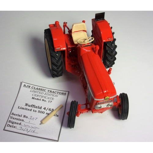460 - RJN CLASSIC TRACTORS MODEL NUMBER 17 NUFFIELD 4/65 LIMITED EDITION CERTIFICATE AND MODEL NUMBER 17 S... 
