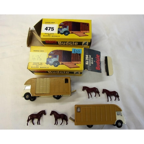 475 - BUDGIE TOYS 2 BOXED NUMBER 294 HORSE BOXES IN GOOD CONDITION WITH 4 HORSES IN TOTAL