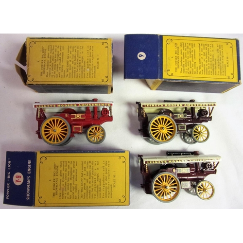 481 - MODELS OF YESTERYEAR BY LESNEY, 2 DIFFERENT STYLES OF BOXES NUMBER 9 THE BURRELL SHOWMAN ENGINE ,1 B... 