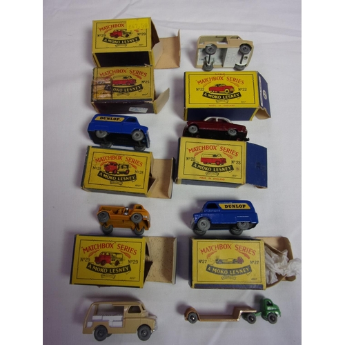 485 - 7 BOXED MATCHBOX SERIES  MOKO LESNEY VEHICLES COMPRISING NUMBER 22 VAUXHALL CRESTA, NUMBER 25 X2 BED... 