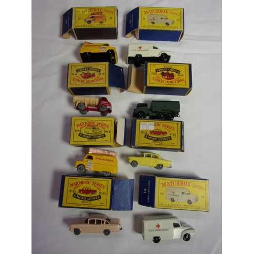 486 - 8 MATCHBOX SERIES – 5  MOKO LESNEY AND 3 LESNEY PRODUCT COMPRISING NUMBER 14 AMBULANCE X 2, 42 NEWS ... 