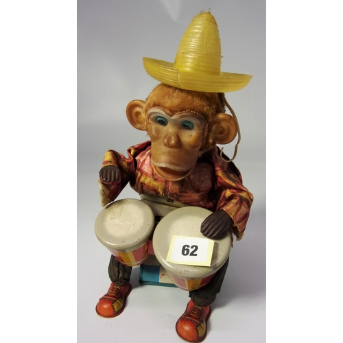 62 - ALP TOYS JAPAN BATTERY OPERATED MONKEY WITH BONGO DRUMS