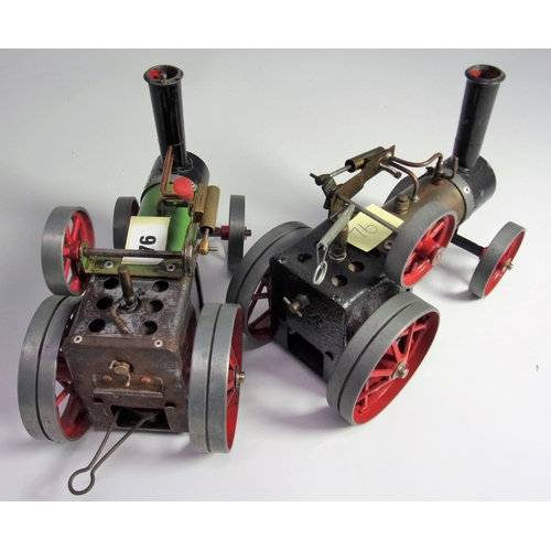 76 - MAMOD, TWO TRACTION ENGINES TE1, ONE WITH COPPER COLOURED BOILER, NO BURNER, AND ONE GREEN BOILER