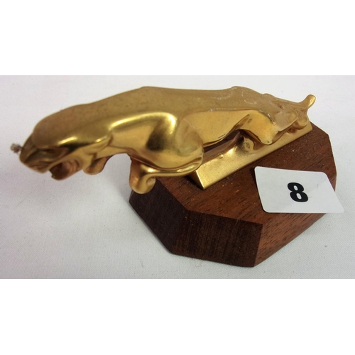 8 - SMALL BRASS COLOURED PLINTH MOUNTED JAGUAR CAR MASCOT, TOP GEAR HELMET BBC PRODUCTION IN FORM OF MON... 