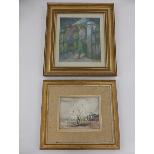 580 - 4 MISC PICTURES INCLUDING GEOFFREY LEE PASTEL ‘THE GARDENS MALVERN’, GUNNAR BERGLUND SMALL WATERCOLO... 