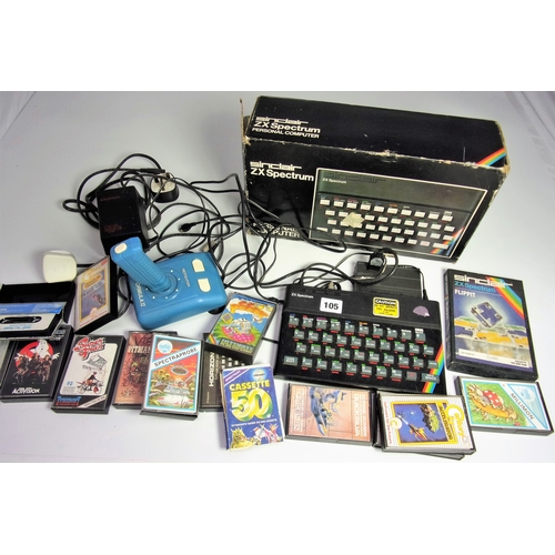 105 - SINCLAIR ZX SPECTRUM COMPUTER WITH ORIGINAL BOX TOGETHER WITH ZX SPECTRUM FLIP IT AND 12 CASSETTES A... 