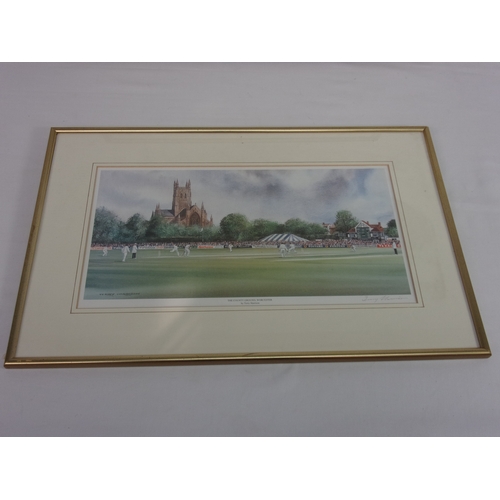 113 - FRAMED PRINT OF NEW ROAD NIGHT BY JOCELYN GALSWORTHY DEPICTING WORCESTERSHIRE VERSES LEICESTERSHIRE ... 