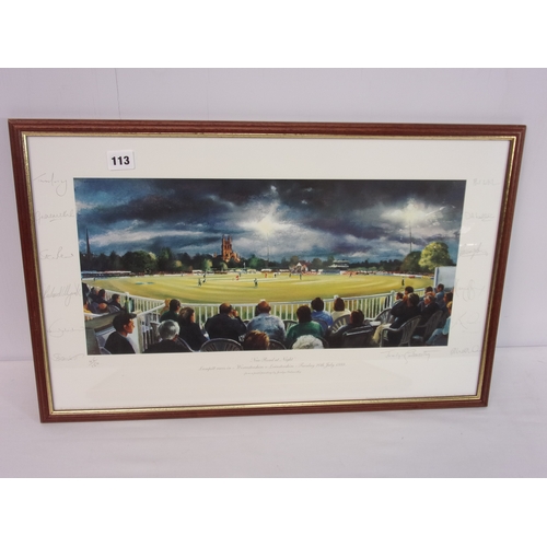 113 - FRAMED PRINT OF NEW ROAD NIGHT BY JOCELYN GALSWORTHY DEPICTING WORCESTERSHIRE VERSES LEICESTERSHIRE ... 