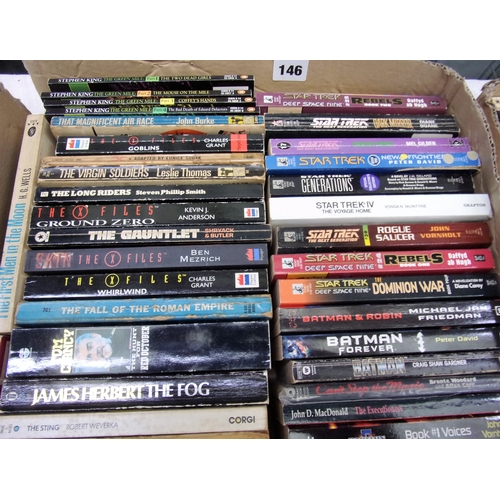 146 - 2 GOOD TRAYS OF PAPERBACK BOOKS IN PARTICULAR TV AND MOVIE RELATED INCLUDING SCI-FI TITLES STAR TREK... 