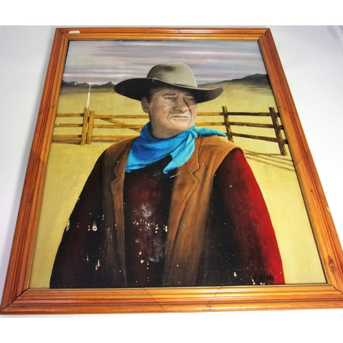 160 - OIL ON BOARD OF JOHN WAYNE SIGNED AIDAN APPROX. 28 INCH X 22.5 INCH