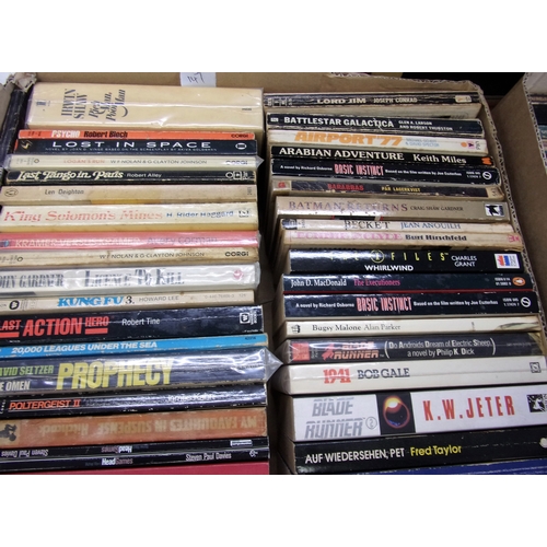 147 - 2 TRAYS OF MOVIE AND TV RELATED PAPERBACK SOME SCI-FI INCLUDING 2001 A SPACE ODYSSEY RED HEAT FUGITI... 