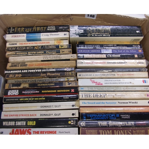 148 - TRAY OF BOOKS SCI-FI AND TV RELATED INCLUDING JAWS SEVERAL JAMES BOND TITLES LOST IN SPACE ETC APPRO... 