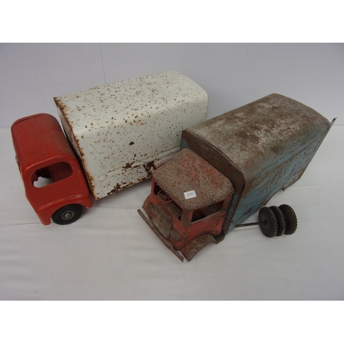 505 - 2 LARGE TRIANG LORRIES OF VARIED AGES, 1 IN NEED OF FULL RESTORATION AND ATTENTION AND A OTHER COVER... 