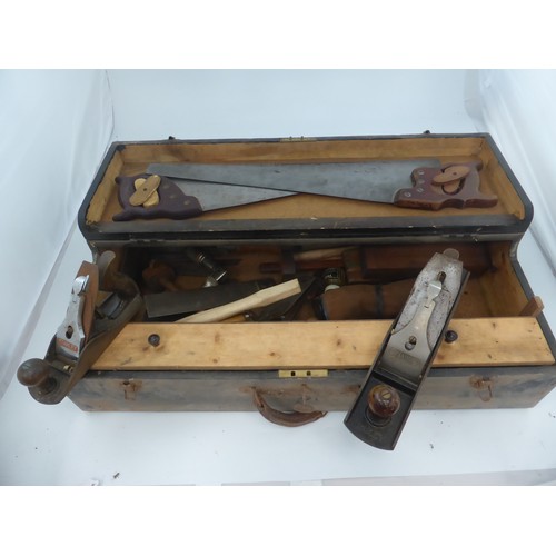 44 - WOODEN CARPENTERS TOOLBOX AND CONTENTS