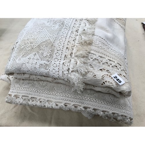 245 - 3 LARGE VINTAGE BED THROWS (CREAM COLOURED)