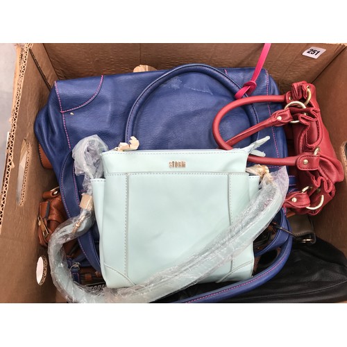 251 - COLLECTION OF VARIOUS MODERN LADIES BAGS INC : STORM OF LONDON DUCK EGG BLUE AS NEW BAG, OTHERS INC.... 