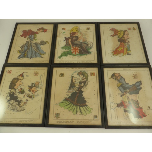 457 - A SET OF 12 CARICATURE MAPS, VINCENT BROOKS, DAY & SON LTD. LONDON, EACH APPROX. 29 X 25 cm OVERALL