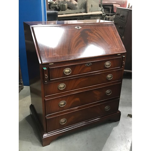 154 - A MODERN BUREAU WITH TOOLED INLAID LEAF