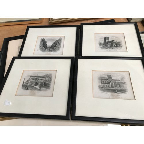 515 - FRAMED PAIR OF H GUY MALVERN LITHOGRAPHS AND ONE OTHER TOGETHER WITH A SET OF 4 MALVERN ENGRAVINGS