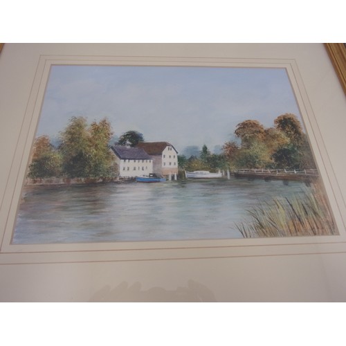 596 - FRAMED WATERCOLOUR OF HAMBELL MILL BY DEREK EASTOE WITH A WATERCOLOUR OF FLOWERS SIGNED BEDFORD 93 A... 