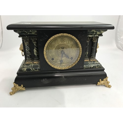 877 - ORNATE AMERICAN SLATE EFFECT MANTLE CLOCK