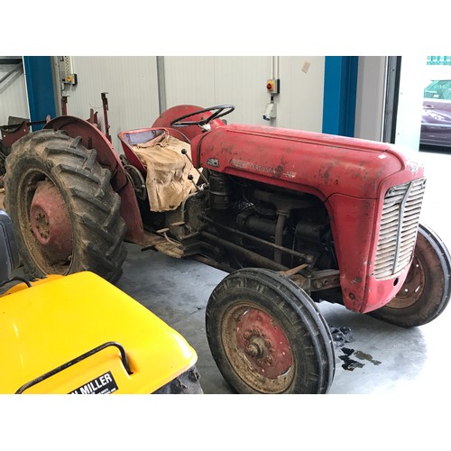 11 - VINTAGE MASSEY FERGUSON 35 WITH BUCK RAKE (please note, the Rotasythe in the image is not included, ... 