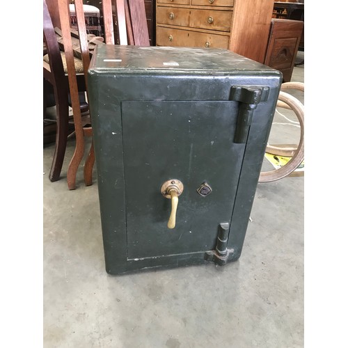 305 - OLD METAL SAFE WITH KEY