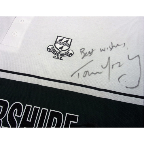 111 - A FRAMED WORCESTERSHIRE CRICKET SHIRT FOR THE SUNDAY LEAGUE LIMITED OVERS COMPETITION,  SIGNED BY TO... 